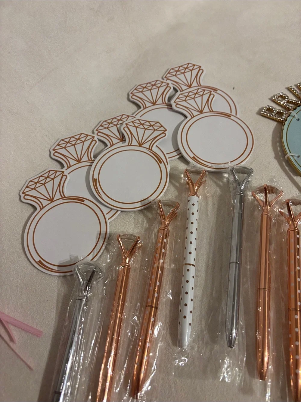 Bridal shower fun! Headband set with rhinestones, 7 sets paper/diamond set pen.